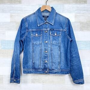IZOD Jeans Vintage 90s Denim Trucker Jacket Blue Button Up Casual Womens Medium
